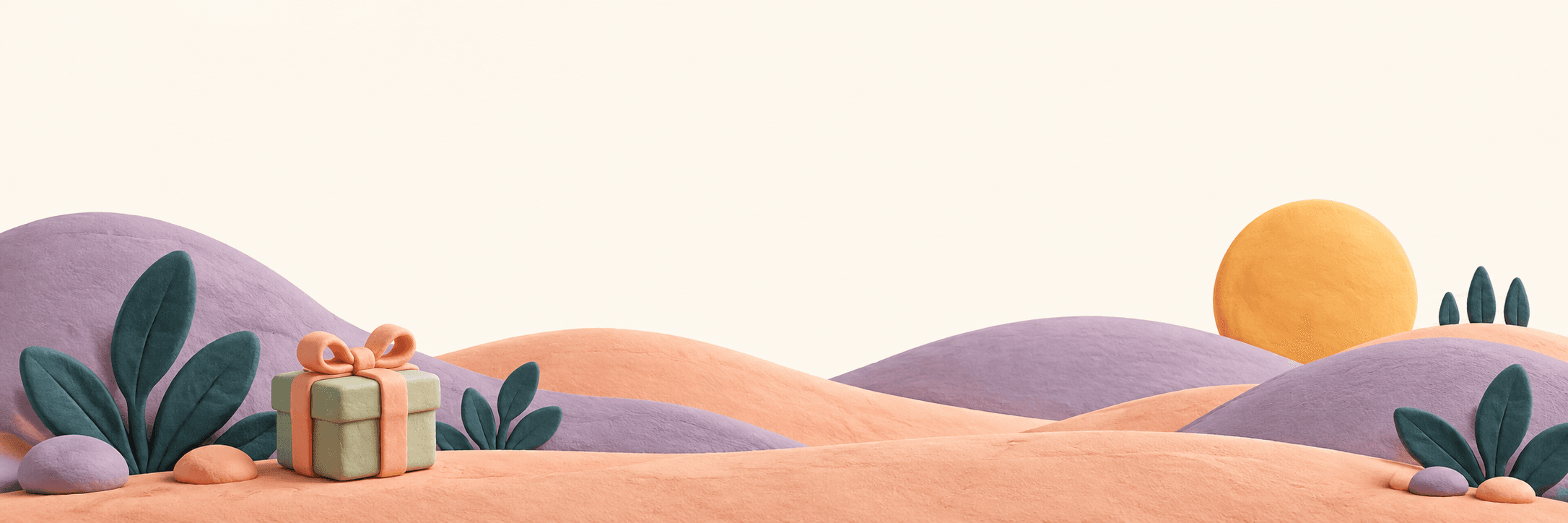 Soft clay hills with a small gift and ochre sun